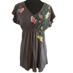 Johnny Was JWLA Made with Love Olive Green Floral embroidery tunic top